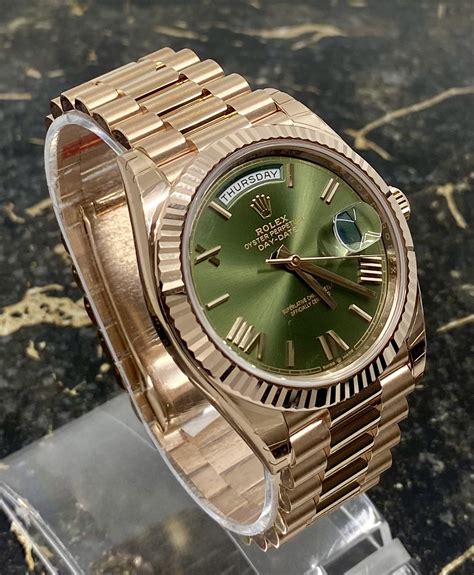 rolex day date rose gold green dial|rolex day date 228235.